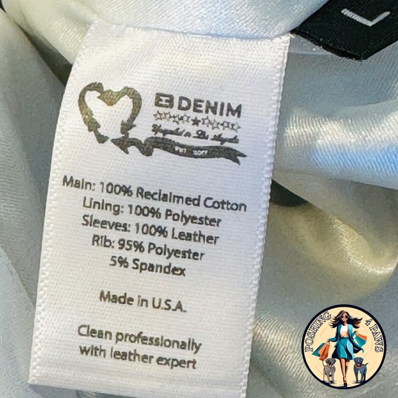 EB Denim Cropped Varsity Denim Patchwork Leather Jacket in Blue & White Size L - Picture 10 of 14